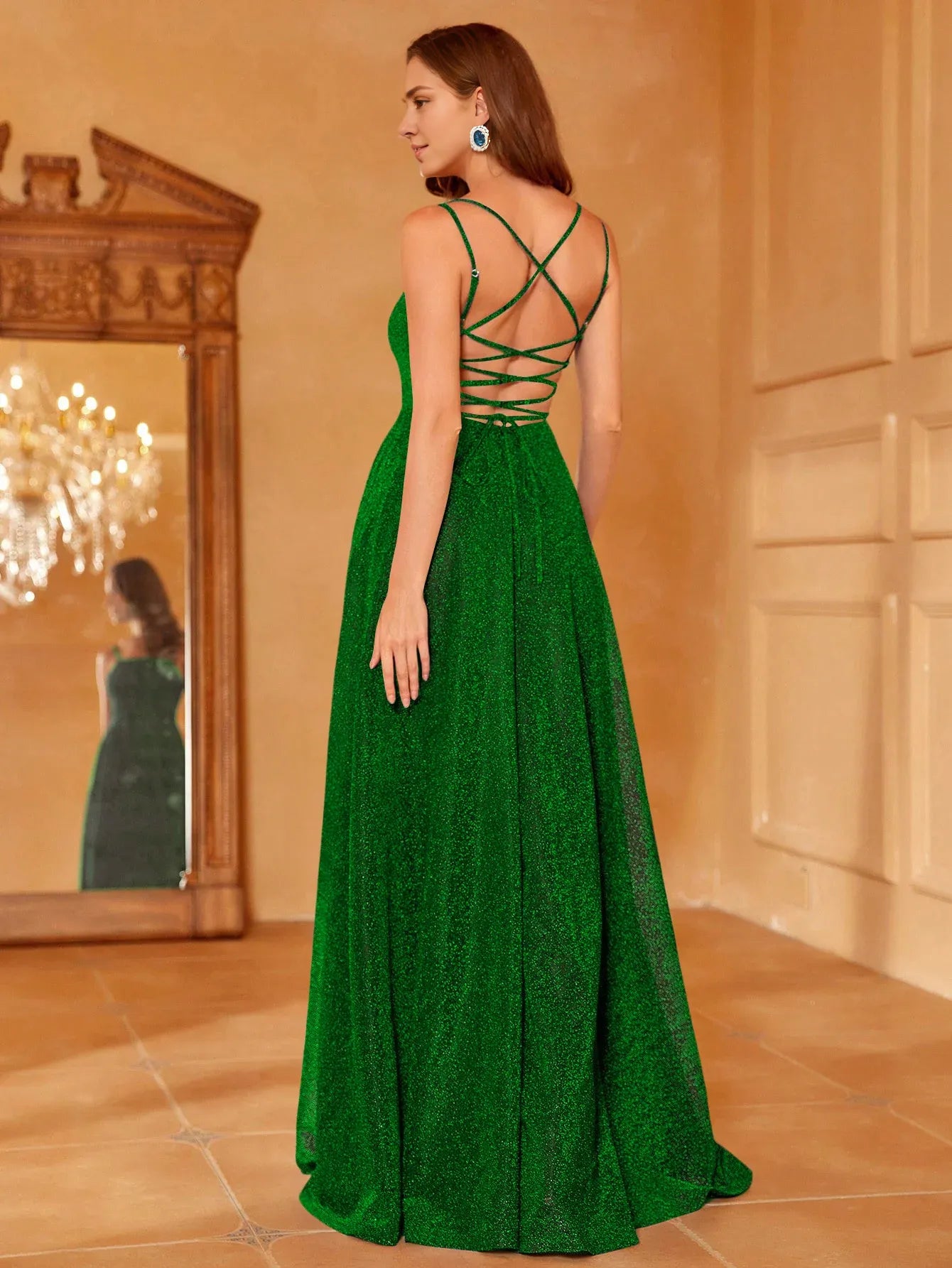 Fashion A-Line Spaghetti Straps Sleeveless Lace Up Floor-Length Prom Dress